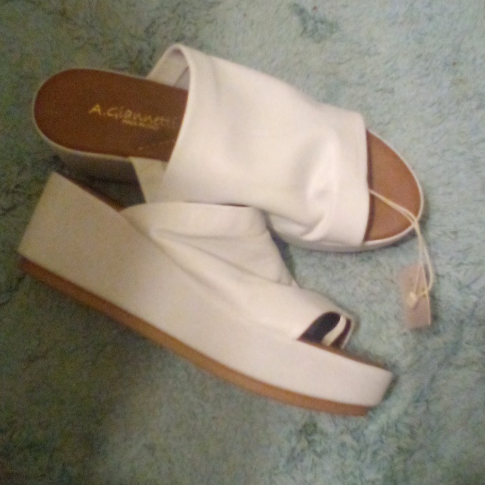 Italian leather platform slides